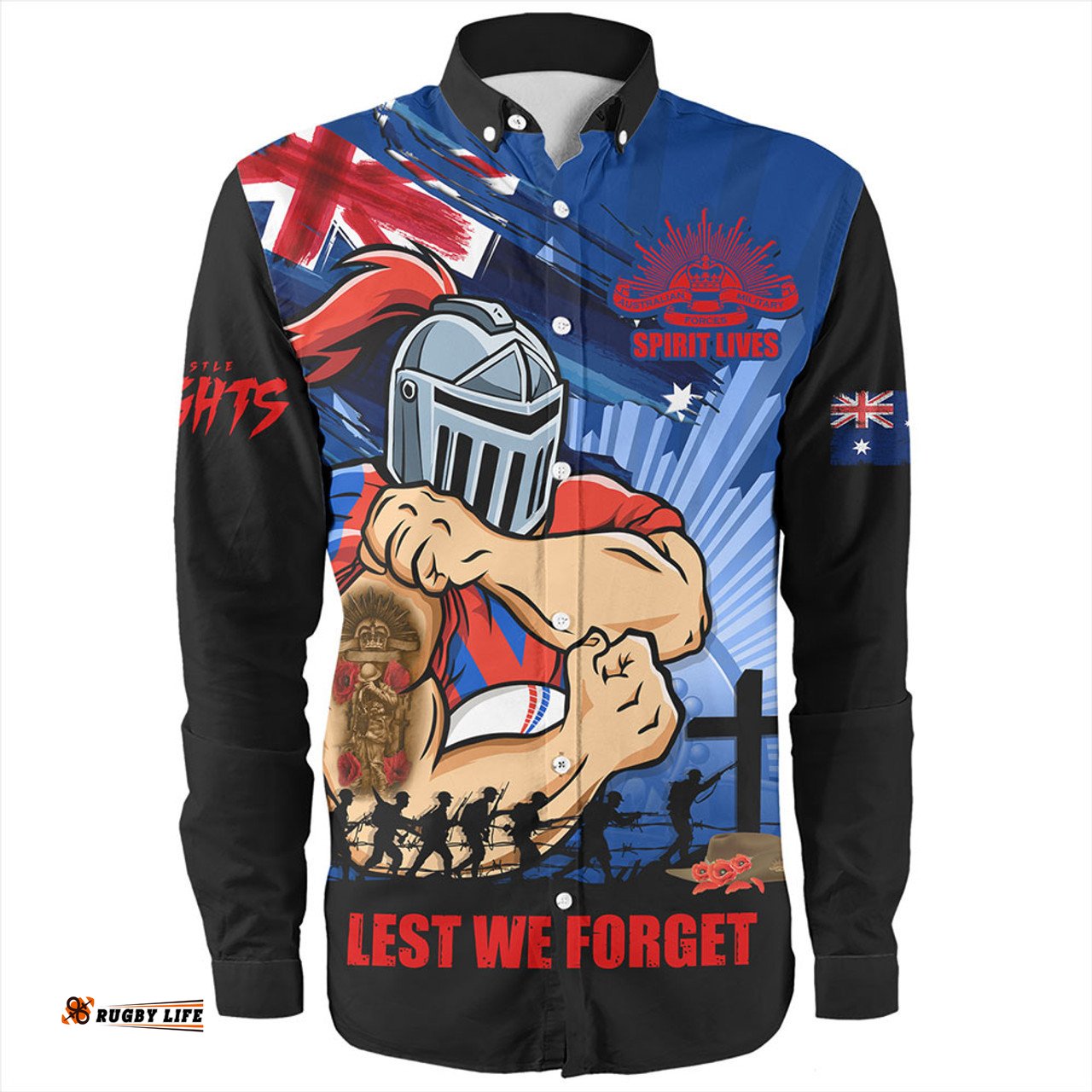 Amazing Aussie Newcastle Knights Fearless ANZAC Defender Long Sleeve Shirt
