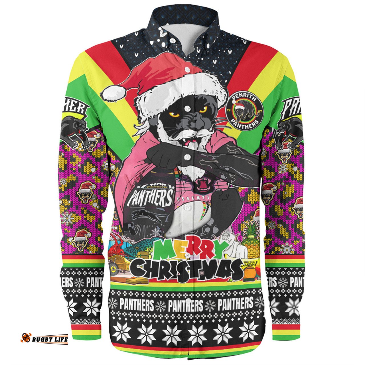 Amazing Aussie Penrith Panthers Christmas Custom Penrith Panthers Santa Aussie Big Things Christmas Long Sleeve Shirt