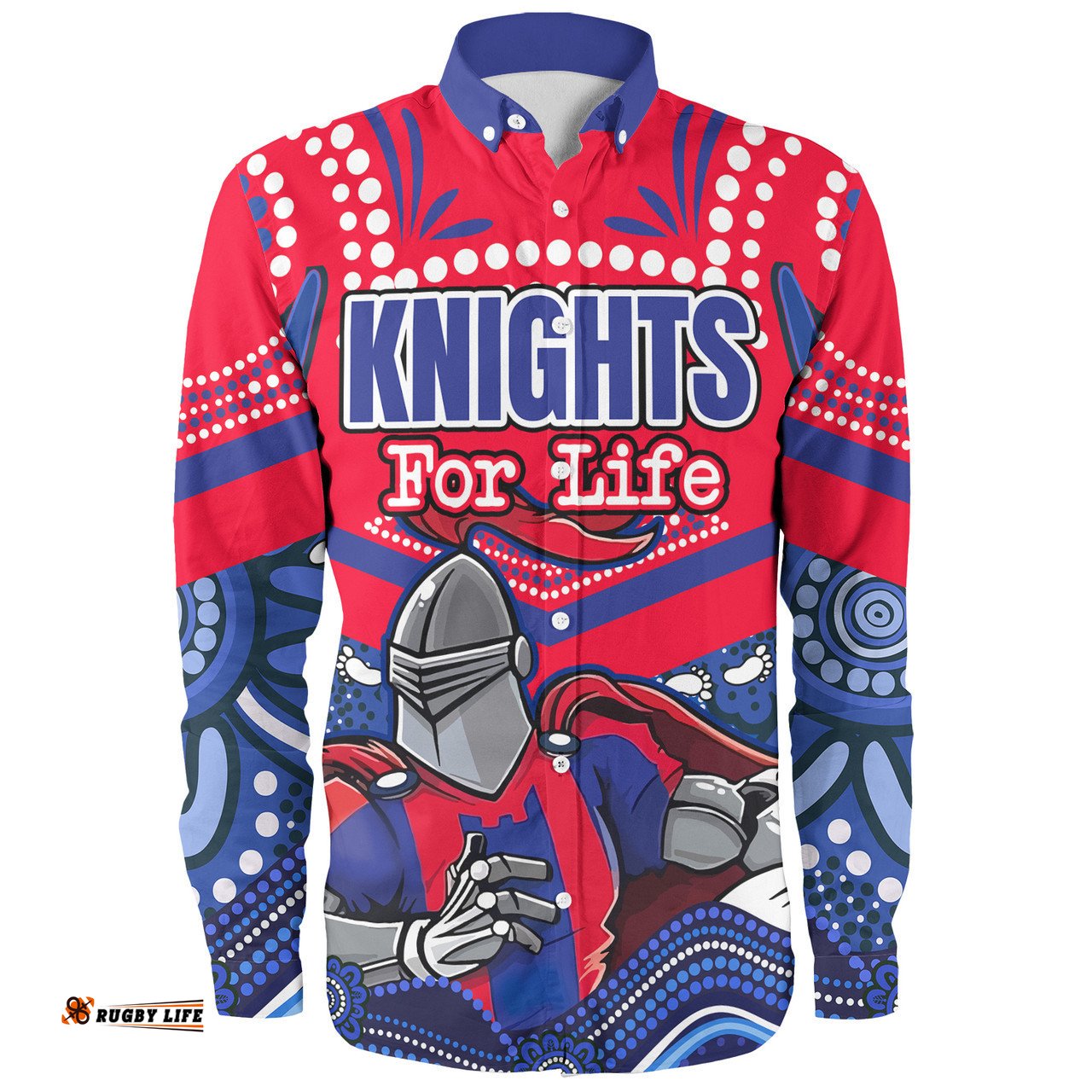 Amazing Aussie Newcastle Knights Custom Knights For Life With Aboriginal Style Long Sleeve Shirt