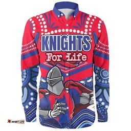 Amazing Aussie Newcastle Knights Custom Knights For Life With Aboriginal Style Long Sleeve Shirt