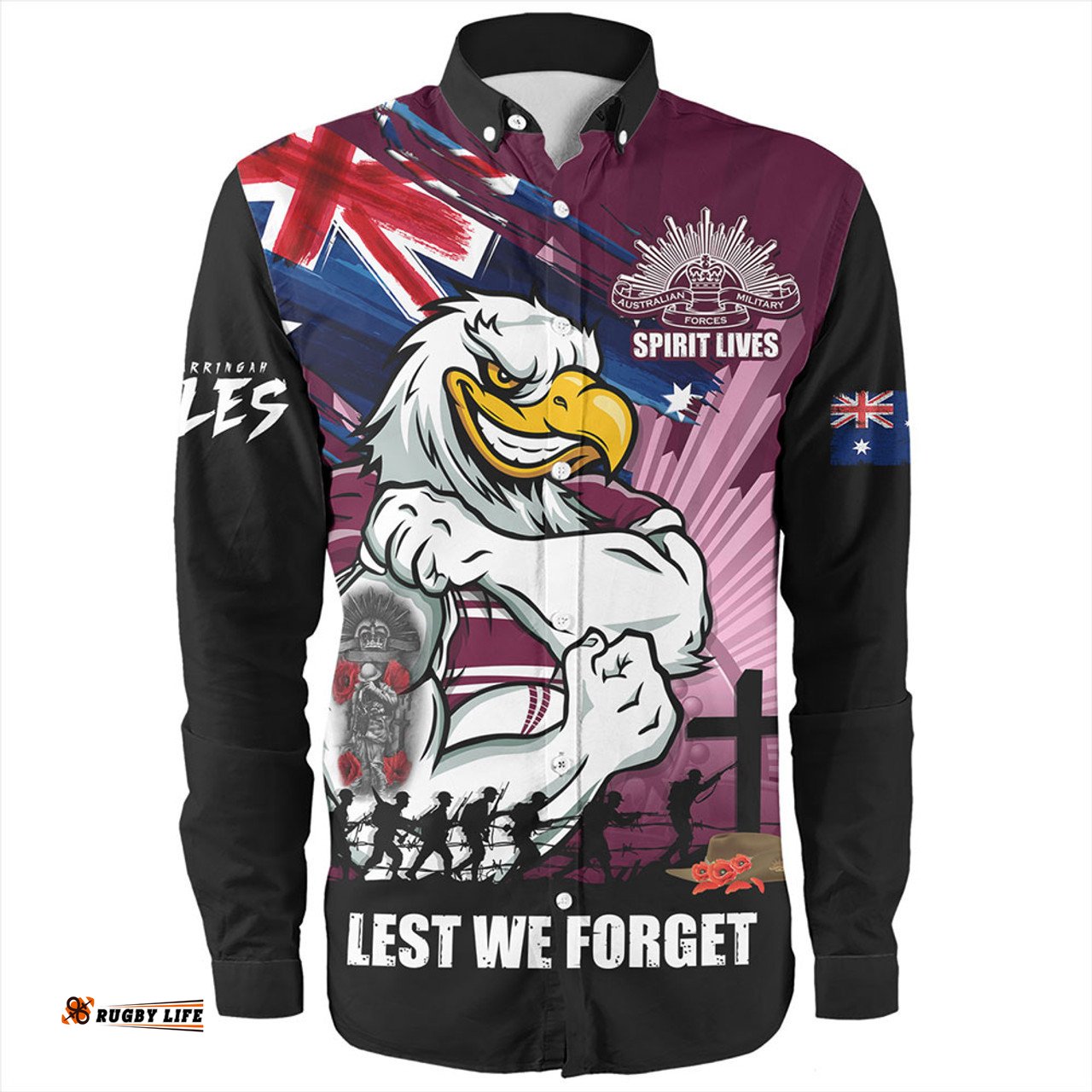 Amazing Aussie Manly Warringah Sea Eagles Fearless ANZAC Defender Long Sleeve Shirt