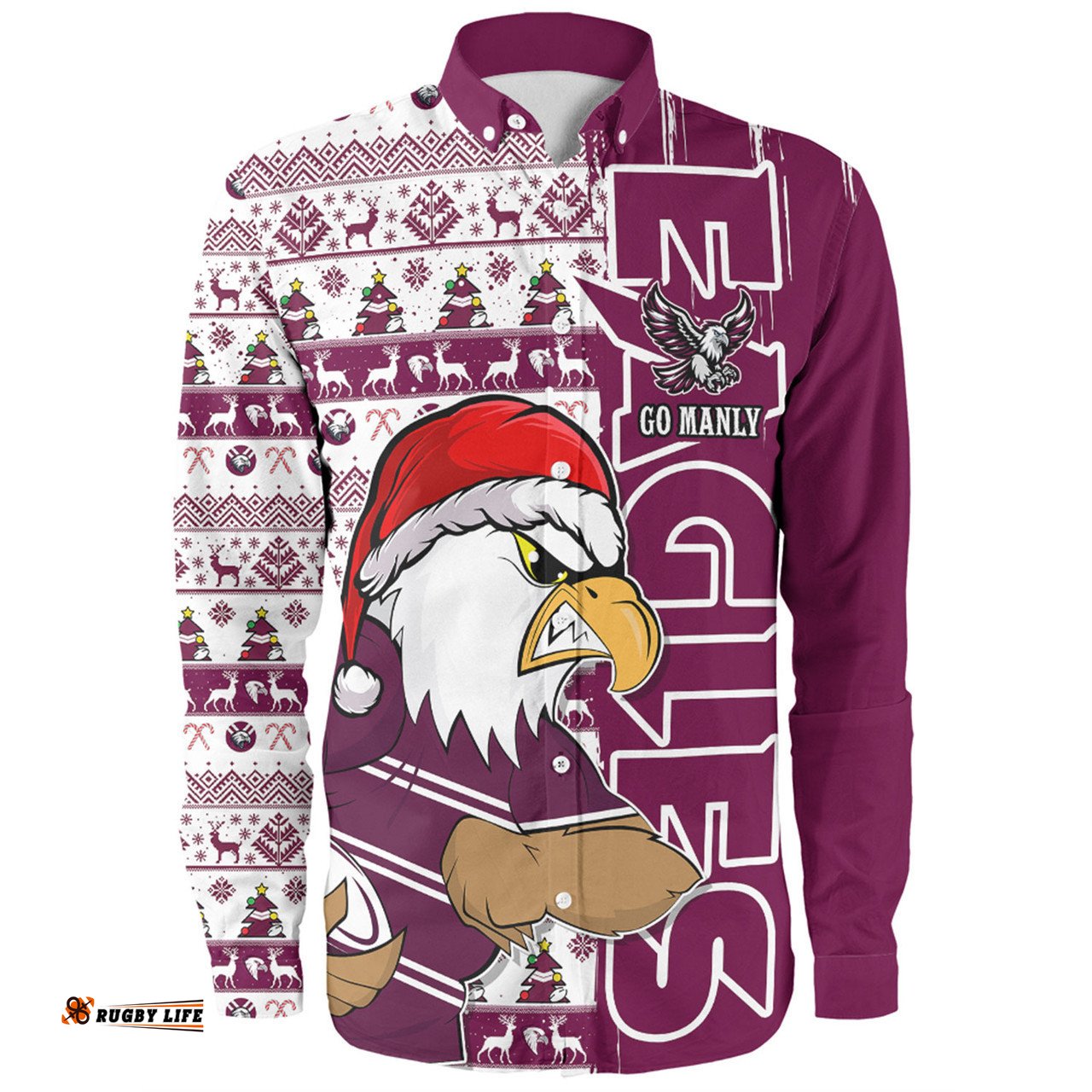 Amazing Aussie Manly Warringah Sea Eagles Merry Ugly Xmas Nordic Pattern Style Long Sleeve Shirt