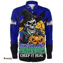 Amazing Aussie New Zealand Warriors Dark Moon Rugby Halloween Battle Edition Long Sleeve Shirt