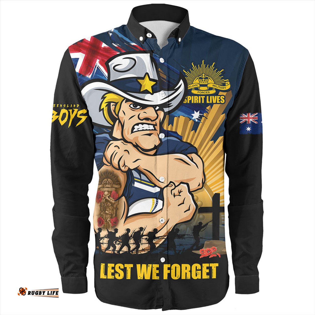 Amazing Aussie North Queensland Cowboys Fearless ANZAC Defender Long Sleeve Shirt