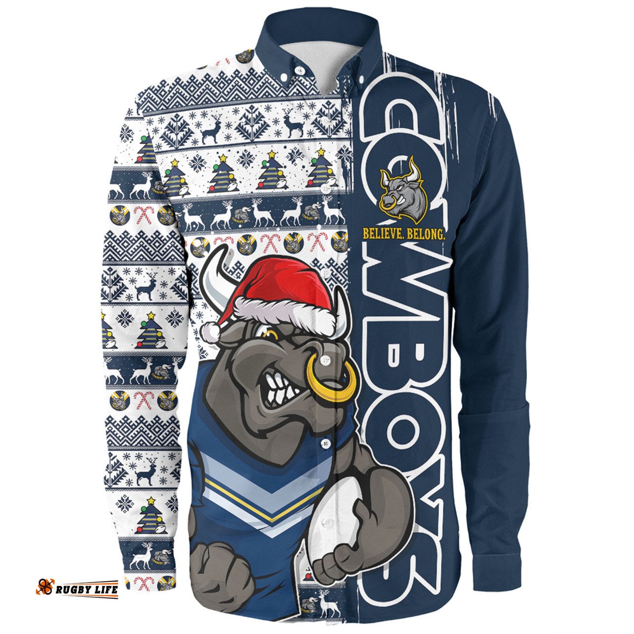 Amazing Aussie North Queensland Cowboys Merry Ugly Xmas Nordic Pattern Style Long Sleeve Shirt