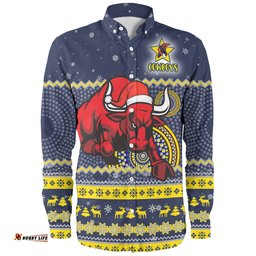 Amazing Aussie North Queensland Cowboys Christmas Custom Ugly Xmas And Aboriginal Patterns For Die Hard Fan Long Sleeve Shirt