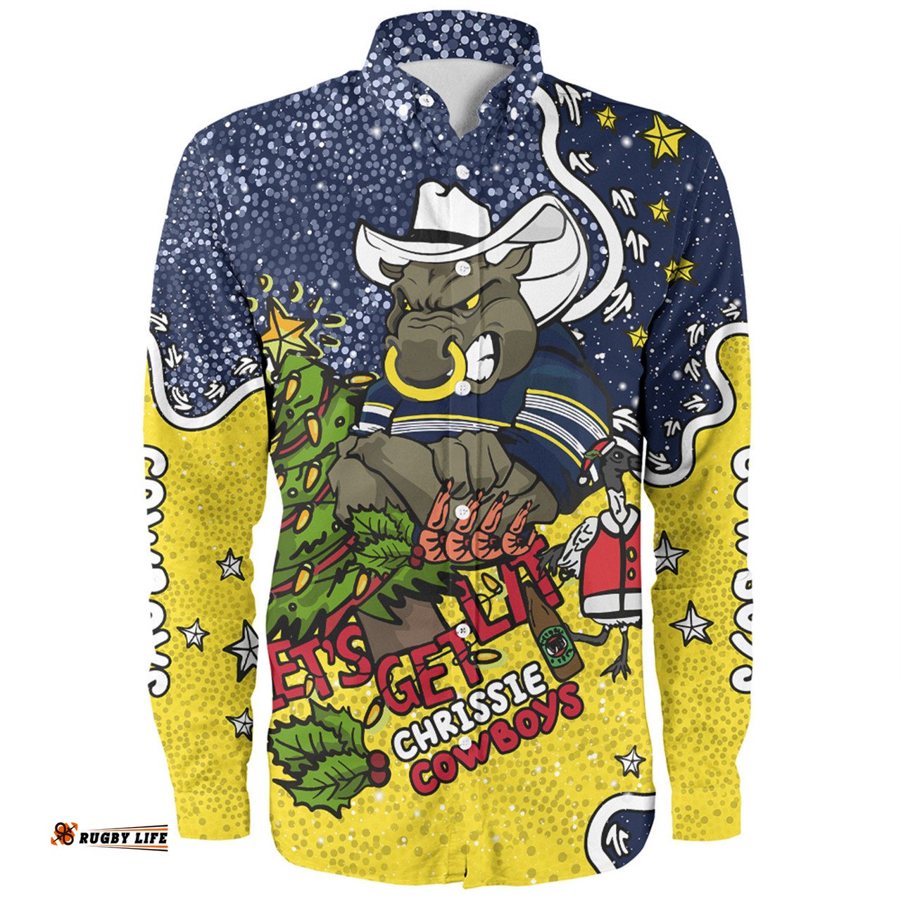 Amazing Aussie North Queensland Cowboys Christmas Custom Let's Get Lit Chrisse Pressie Long Sleeve Shirt