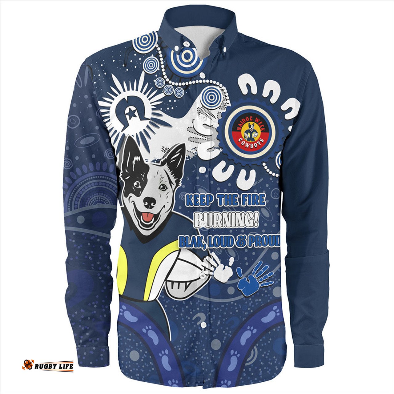 Amazing Aussie North Queensland Cowboys Aboriginal Indigenous Naidoc Week Dreamtime Dot Painting With Flag Long Sleeve Shirt
