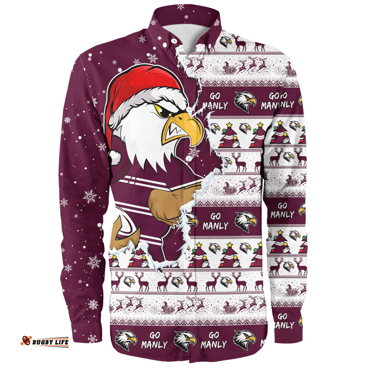 Amazing Aussie Manly Warringah Sea Eagles Merry Ugly Christmas Our Beloved Team Scratch Style Long Sleeve Shirt
