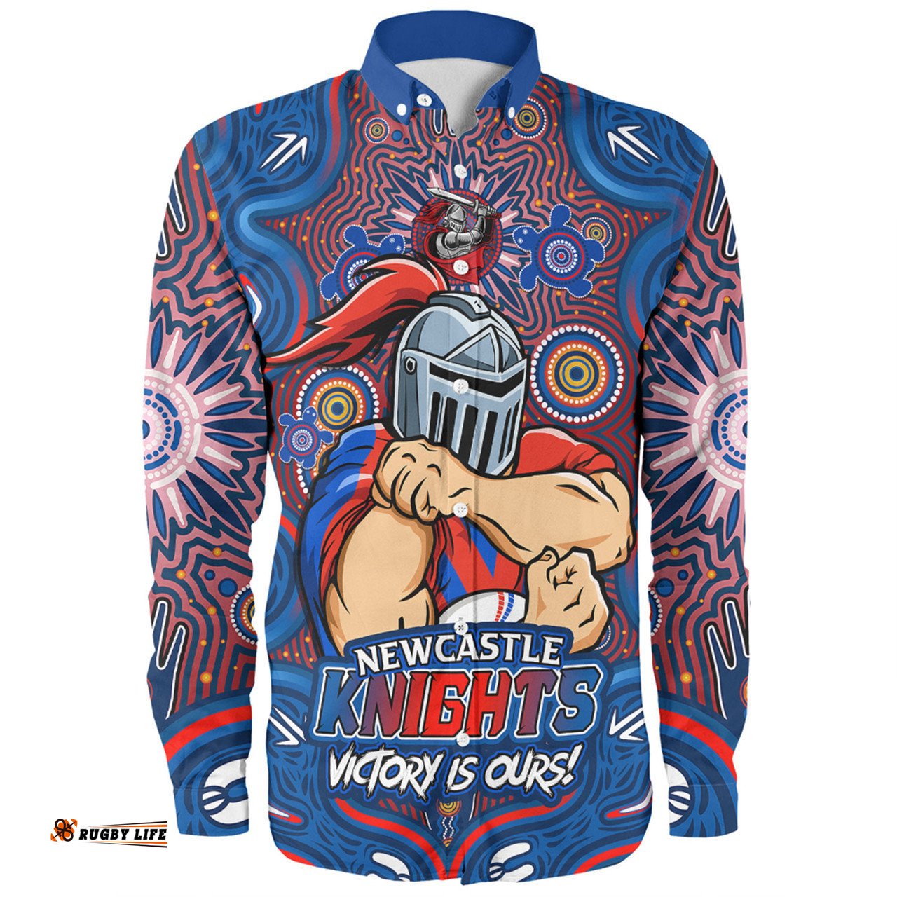 Amazing Aussie Newcastle Knights Aboriginal Pattern Inspired Victory Is Ours Long Sleeve Shirt