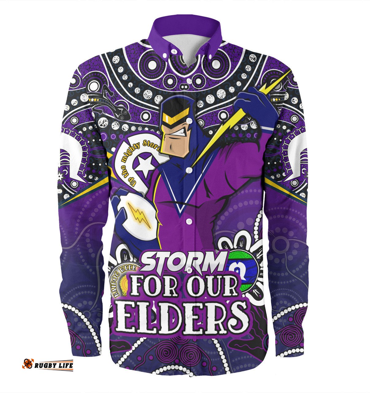 Amazing Aussie Melbourne Storm Naidoc Week Customs Melbourne Storm For Our Elderss Long Sleeve Shirt