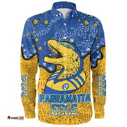 Amazing Aussie Parramatta Eels Custom Team With Dot And Star Patterns For Tough Fan Long Sleeve Shirt