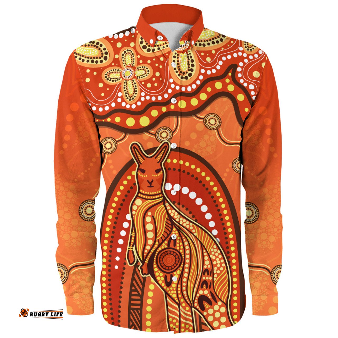 Amazing Aussie Indigenous Australian Aboriginal Kangaroo Dreaming Outback Spirit Edition Orange Long Sleeve Shirt