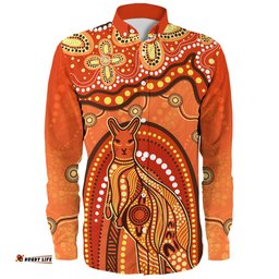 Amazing Aussie Indigenous Australian Aboriginal Kangaroo Dreaming Outback Spirit Edition Orange Long Sleeve Shirt