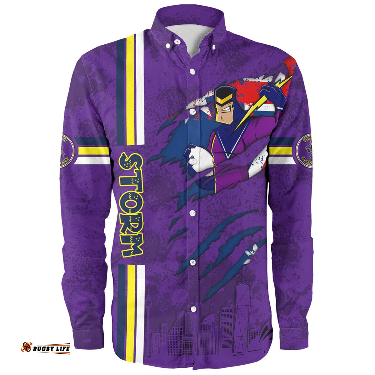 Amazing Aussie Melbourne Storm Happy Australia Day Flag Scratch Style Long Sleeve Shirt