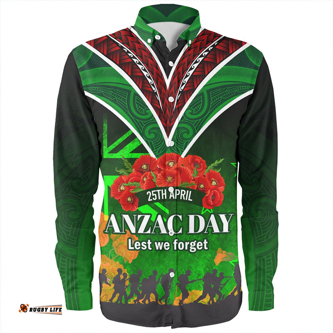 Amazing Aussie New Zealand Warriors Anzac Day Customs Anzac Day NZ Flag Traditional Maori Patternss Long Sleeve Shirt