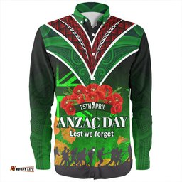 Amazing Aussie New Zealand Warriors Anzac Day Customs Anzac Day NZ Flag Traditional Maori Patternss Long Sleeve Shirt