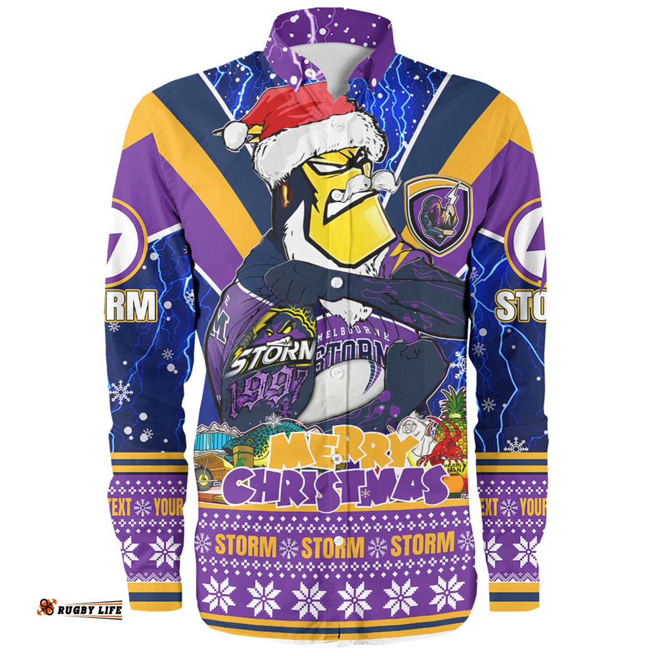 Amazing Aussie Melbourne Storm Christmas Custom Storm Man Santa Claus Aussie Big Things Long Sleeve Shirt