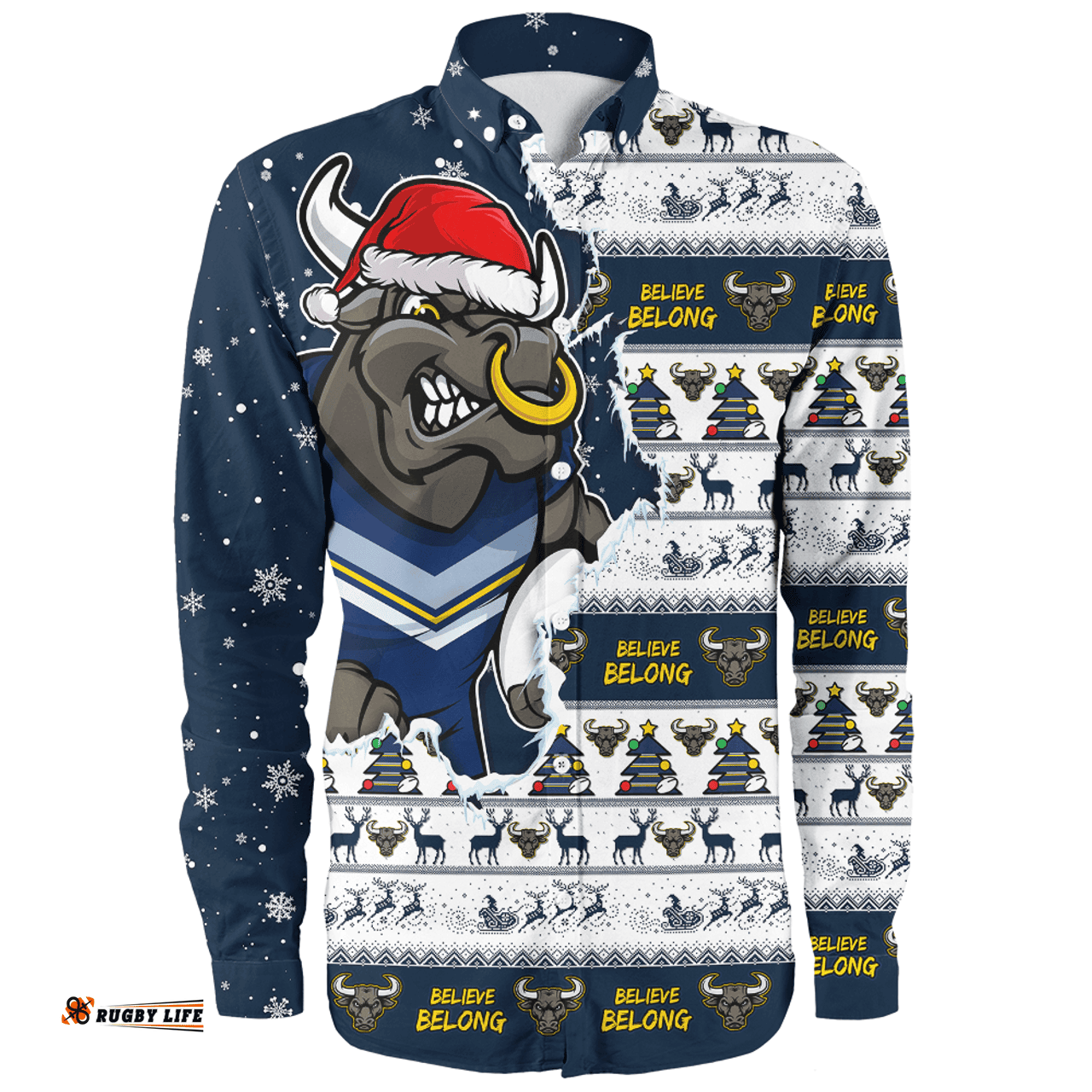Amazing Aussie North Queensland Cowboys Merry Ugly Christmas Our Beloved Team Scratch Style Long Sleeve Shirt