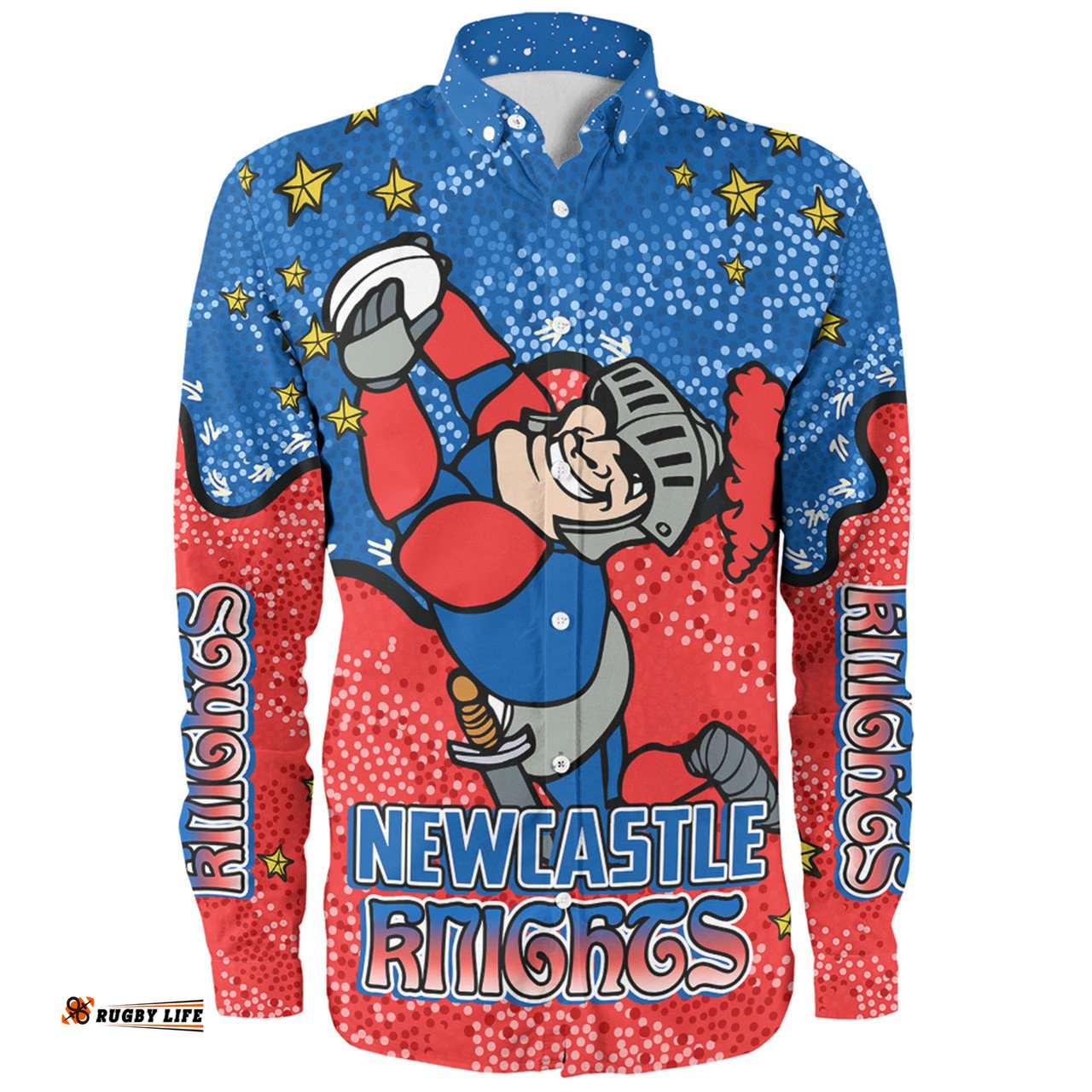 Amazing Aussie Newcastle Knights Custom Team With Dot And Star Patterns For Tough Fan Long Sleeve Shirt
