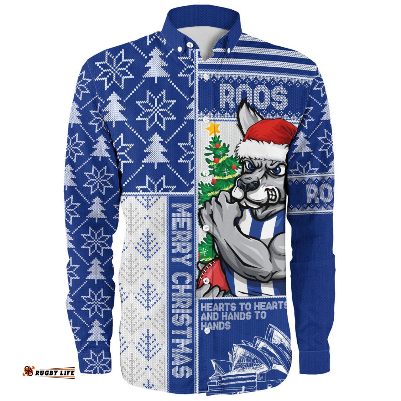 Amazing Aussie North Melbourne Merry Christmas Knit Style Festive Spirit Long Sleeve Shirt
