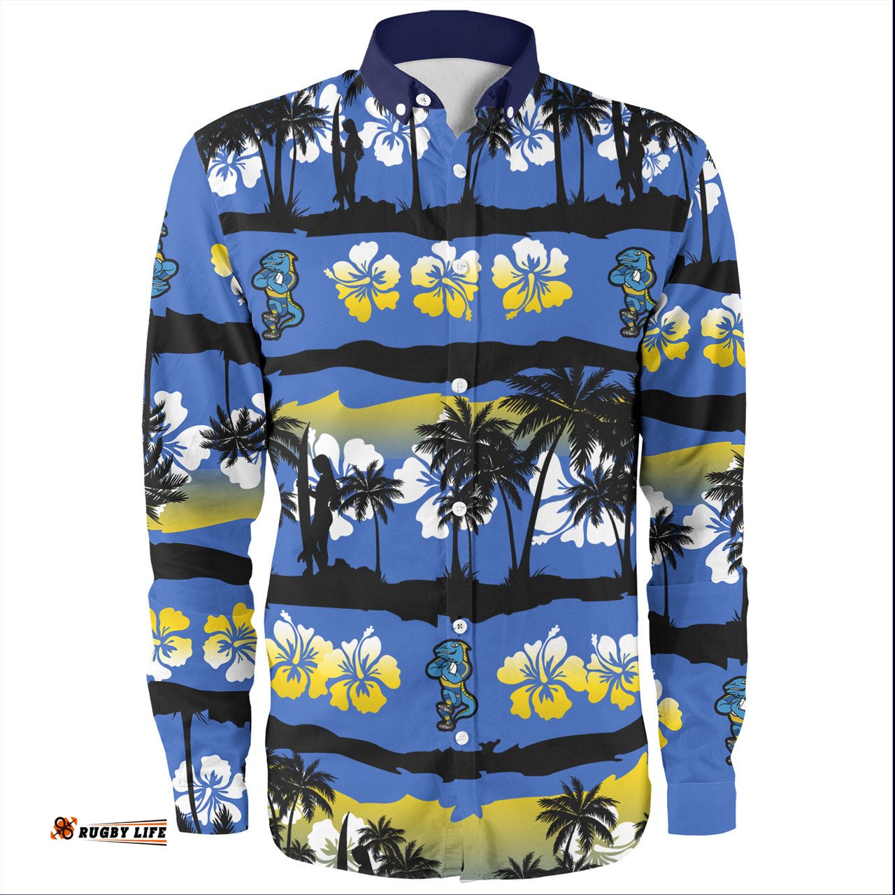 Amazing Aussie Parramatta Eels Sport Tropical Hibiscus and Coconut Trees Long Sleeve Shirt