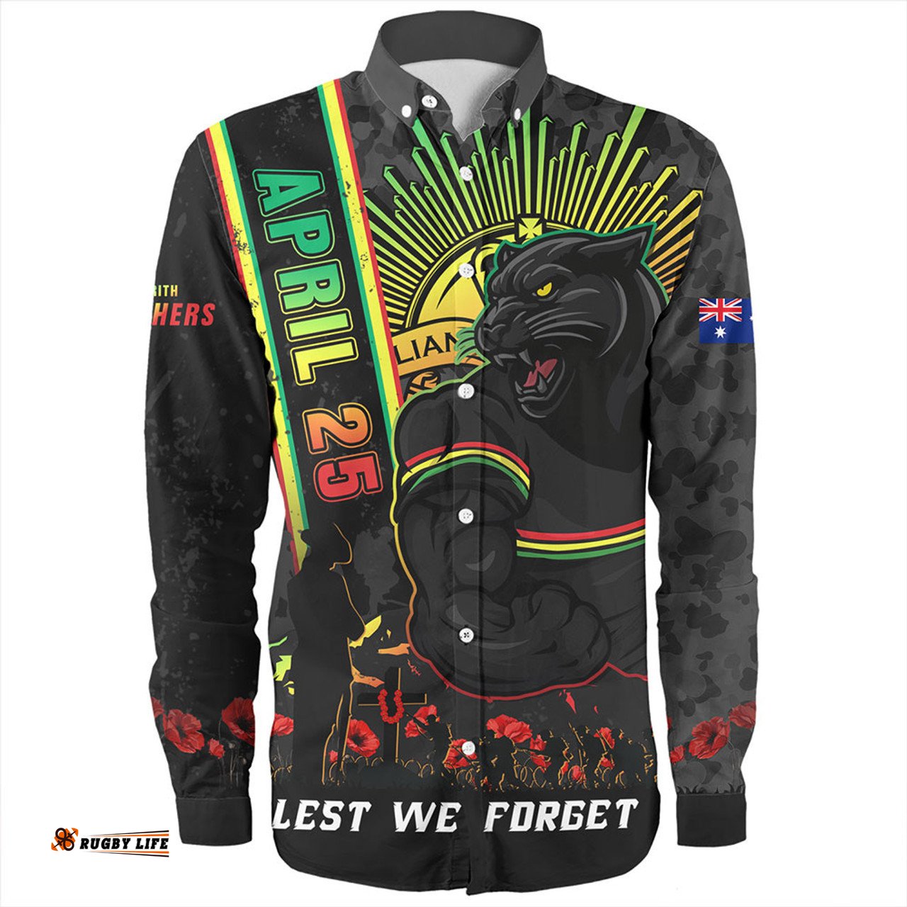 Amazing Aussie Penrith Panthers Anzac Day Lest We Forget Strong Fighting Spirit Long Sleeve Shirt