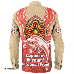 Amazing Aussie Redcliffe Dolphins Aboriginal Inspired Naidoc Symbol Pattern Long Sleeve Shirt