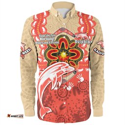Amazing Aussie Redcliffe Dolphins Aboriginal Inspired Naidoc Symbol Pattern Long Sleeve Shirt
