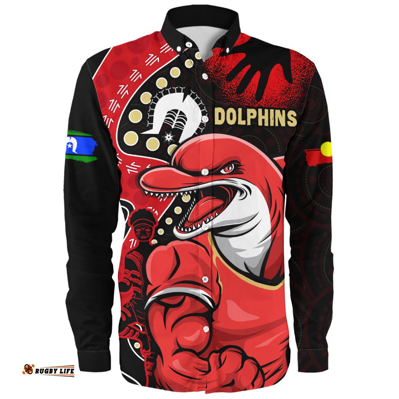 Amazing Aussie Redcliffe Dolphins NAIDOC Indigenous Warrior Spirit Long Sleeve Shirt