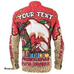 Amazing Aussie Redcliffe Dolphins Christmas Custom Merry Christmas Our Beloved Team With Aboriginal Dot Art Pattern Long Sleeve Shirt