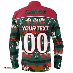 Amazing Aussie South Sydney Rabbitohs Tropical Hibiscus and Coconut Trees Long Sleeve Shirt