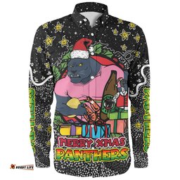 Amazing Aussie Penrith Panthers Christmas Custom Merry Christmas Our Beloved Team With Aboriginal Dot Art Pattern Long Sleeve Shirt