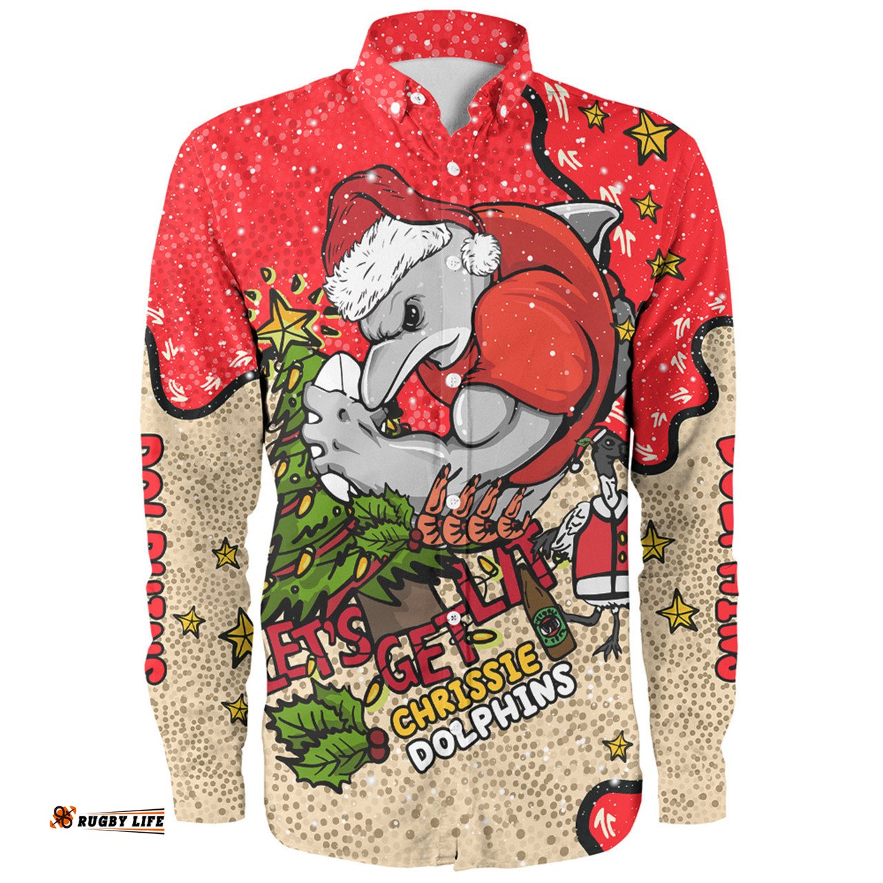 Amazing Aussie Redcliffe Dolphins Christmas Custom Let's Get Lit Chrisse Pressie Long Sleeve Shirt