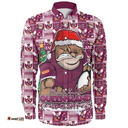Amazing Aussie Queensland Maroons Merry Ugly Christmas Comic Style Long Sleeve Shirt