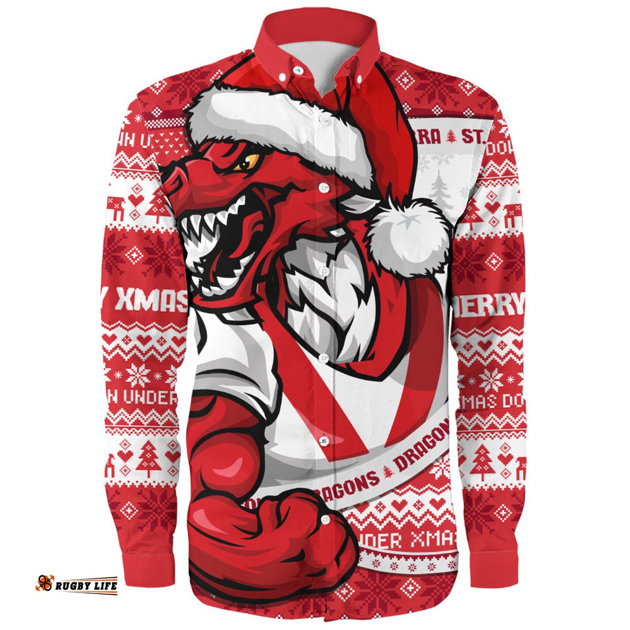 Amazing Aussie St. George Illawarra Dragons Ugly Knit Style For Christmas Game Fans Long Sleeve Shirt