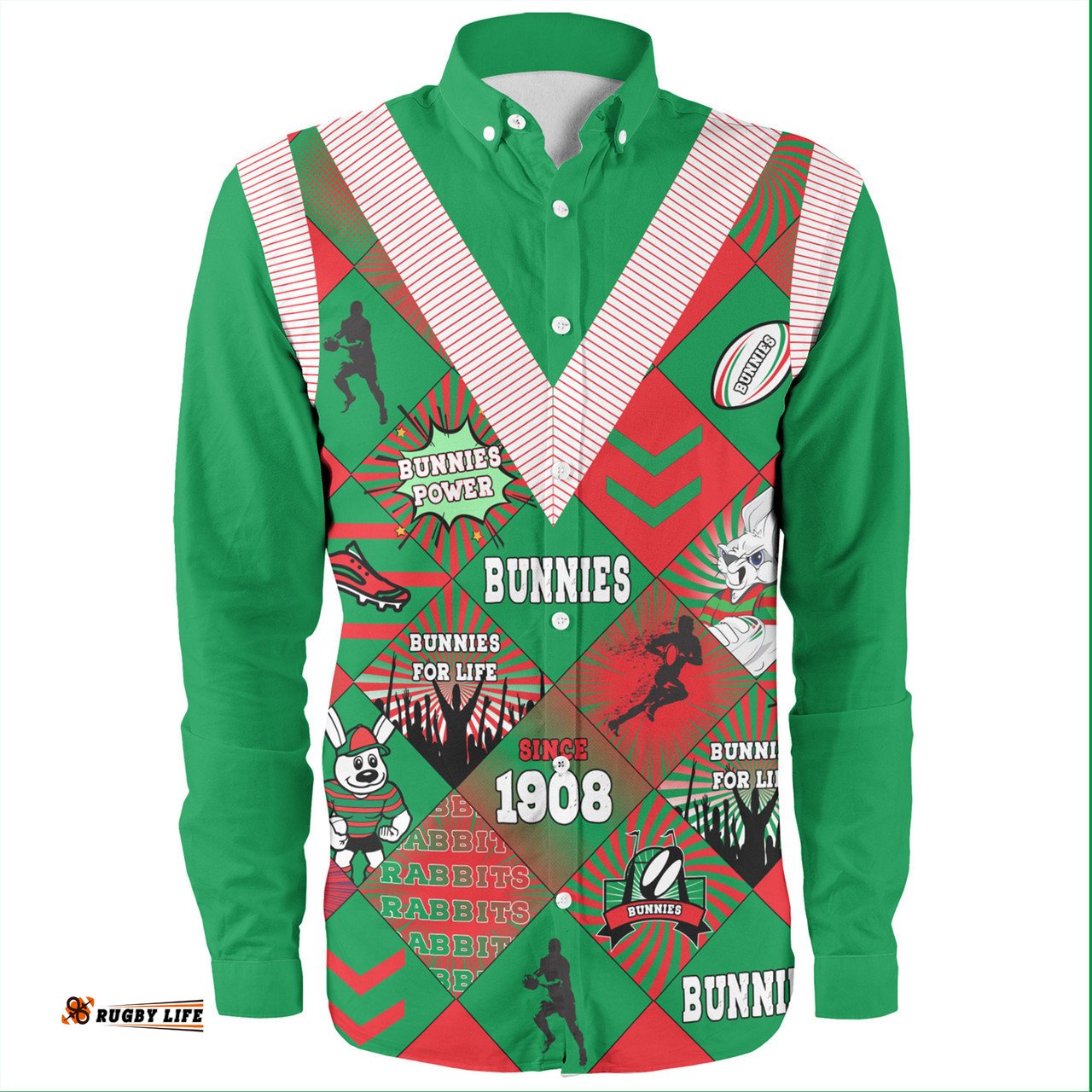 Amazing Aussie South Sydney Rabbitohs Argyle Patterns Style Tough Fan Rugby For Life Long Sleeve Shirt