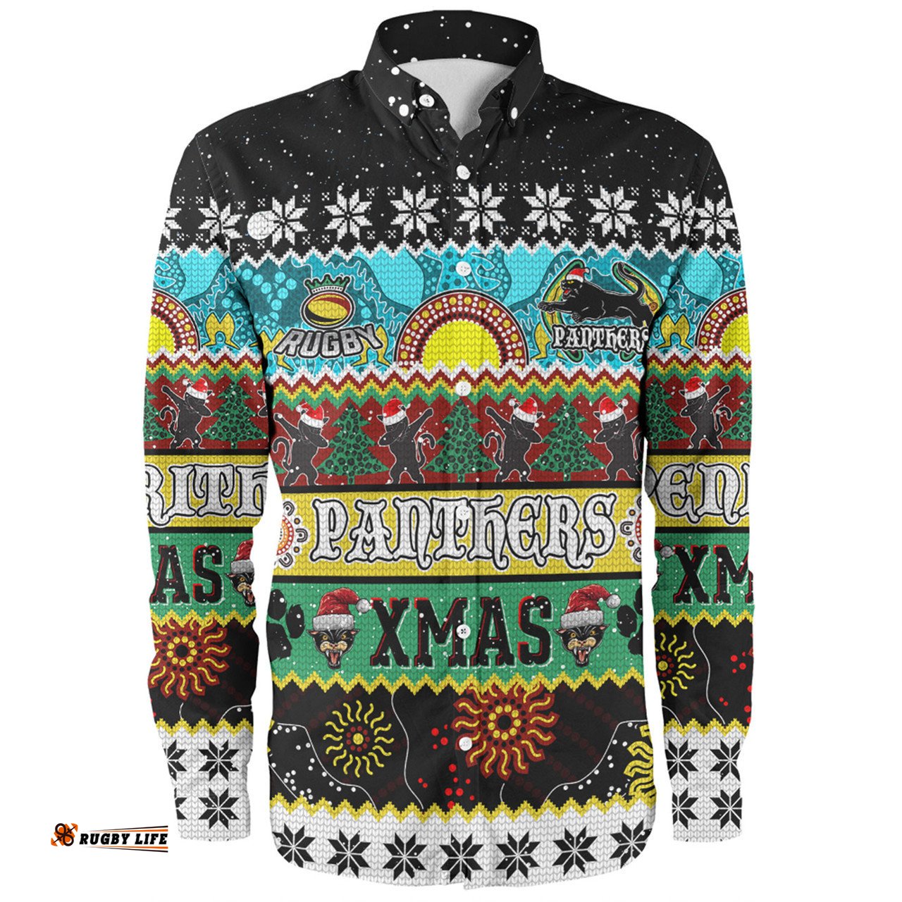 Amazing Aussie Penrith Panthers Christmas Aboriginal Custom Indigenous Knitted Ugly Xmas Style Long Sleeve Shirt
