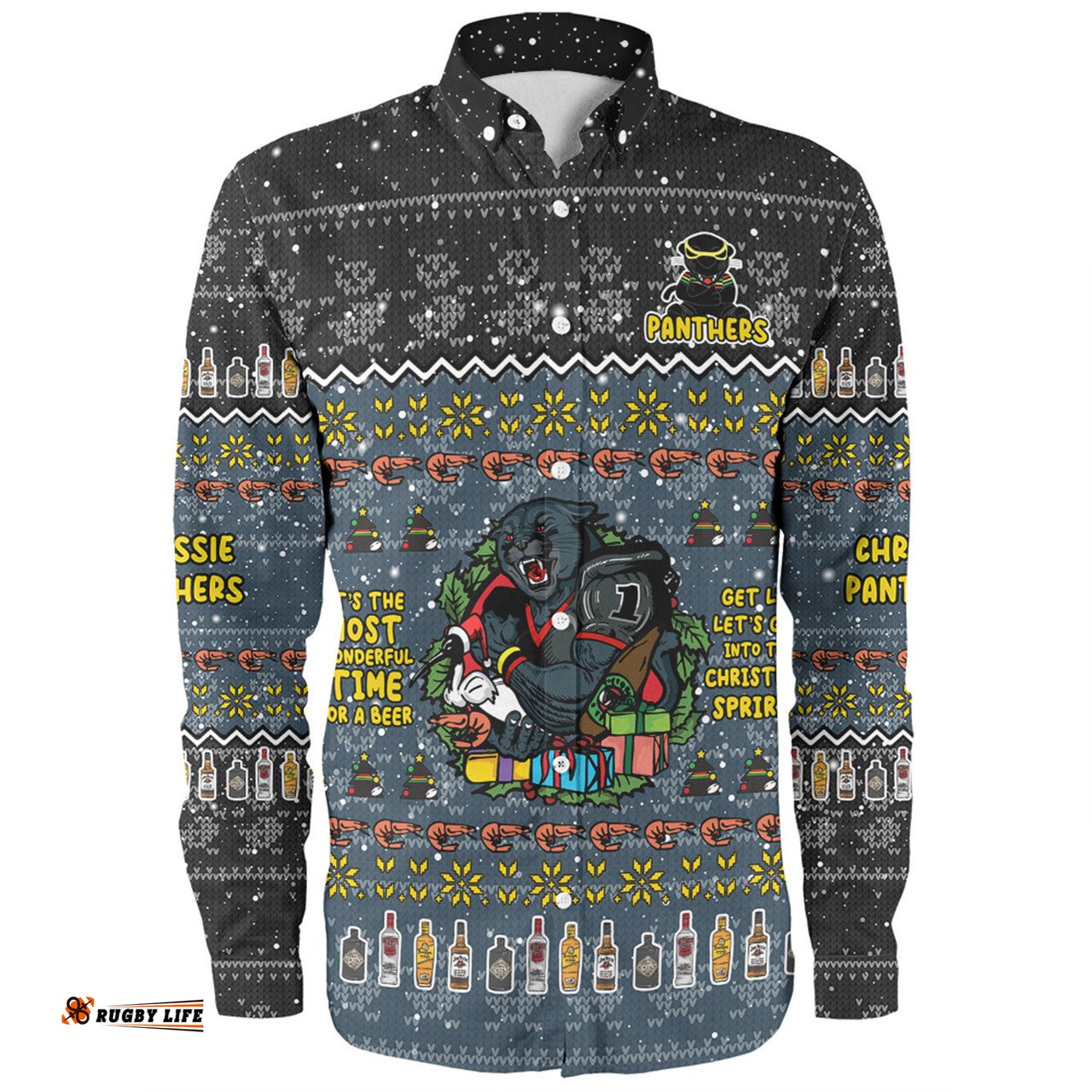 Amazing Aussie Penrith Panthers Christmas Custom Chrissie Spirit Black Long Sleeve Shirt