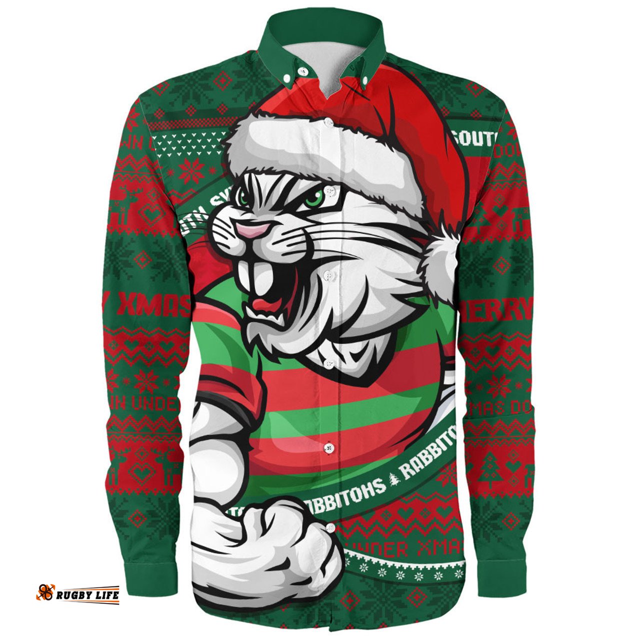 Amazing Aussie South Sydney Rabbitohs Ugly Knit Style For Christmas Game Fans Long Sleeve Shirt