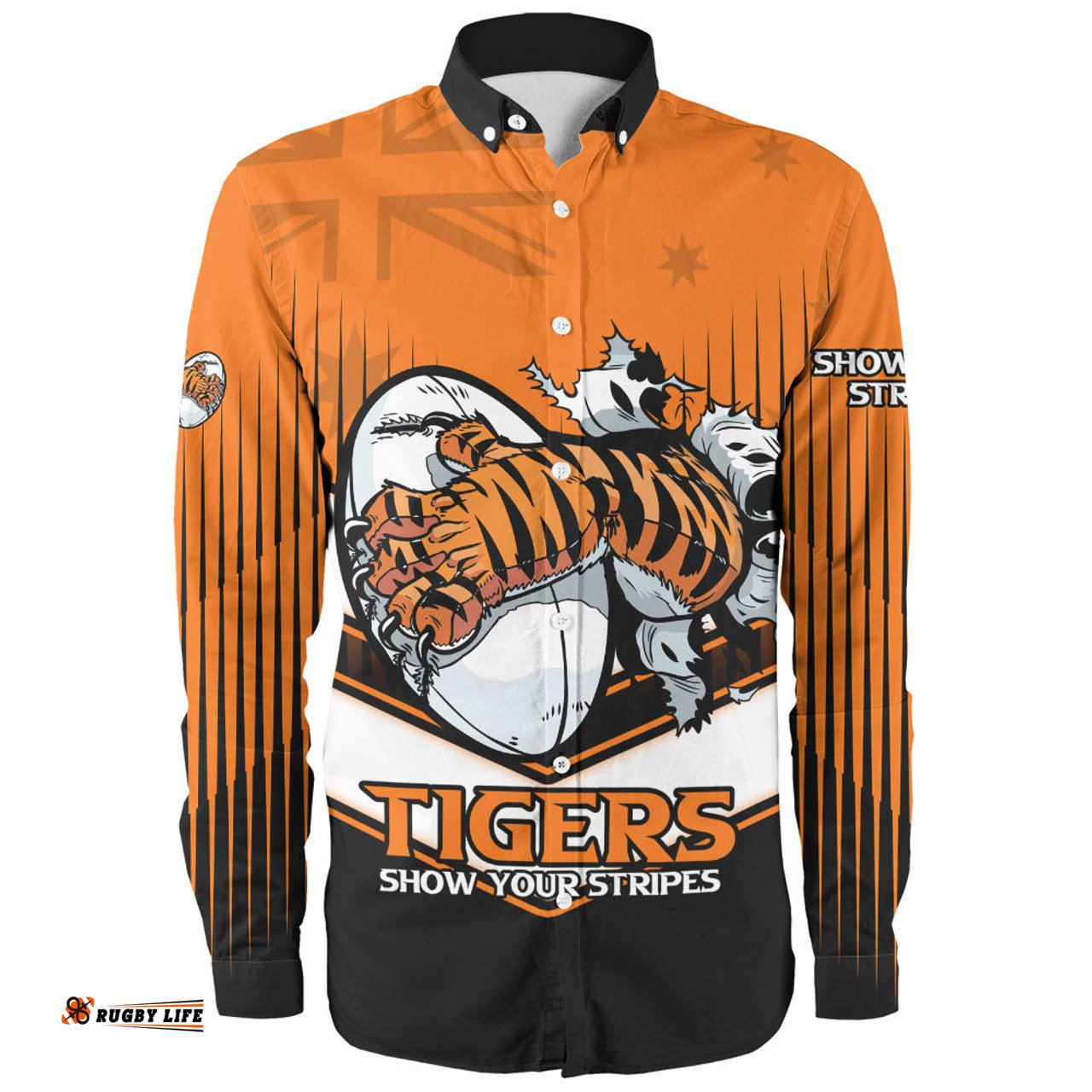 Amazing Aussie Wests Tigers Wests Tigers Mascot With Australia Flag Long Sleeve Shirt