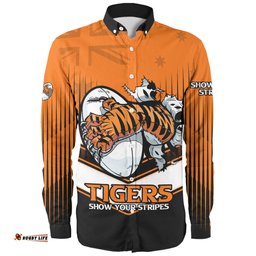 Amazing Aussie Wests Tigers Wests Tigers Mascot With Australia Flag Long Sleeve Shirt