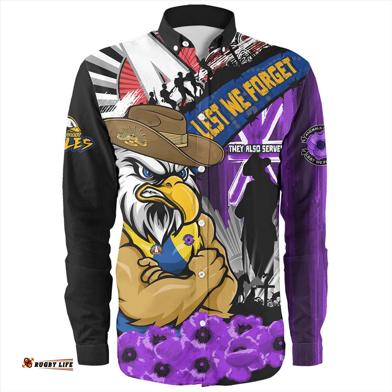 Amazing Aussie West Coast Eagles ANZAC Day Honor Purple Valor And Spirit Long Sleeve Shirt