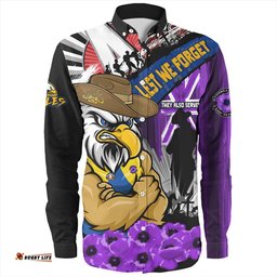 Amazing Aussie West Coast Eagles ANZAC Day Honor Purple Valor And Spirit Long Sleeve Shirt