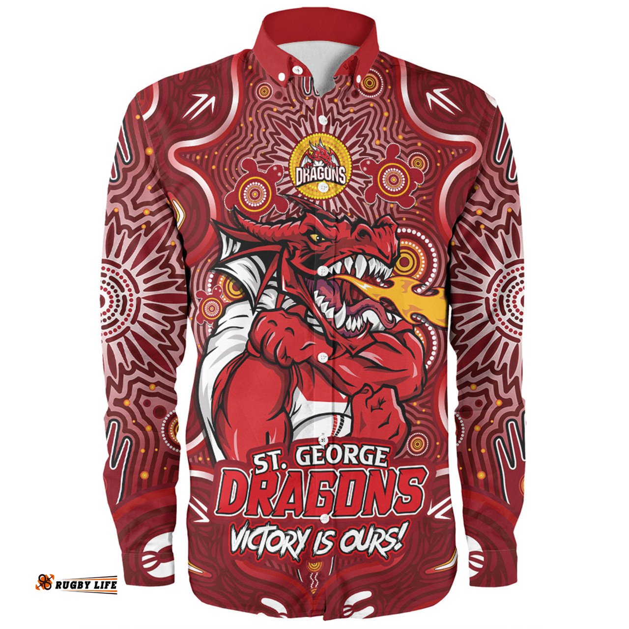 Amazing Aussie St. George Illawarra Dragons Aboriginal Pattern Inspired Victory Is Ours Long Sleeve Shirt