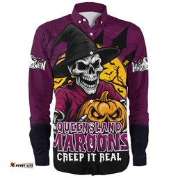 Amazing Aussie Queensland Maroons Dark Moon Rugby Halloween Battle Edition Long Sleeve Shirt