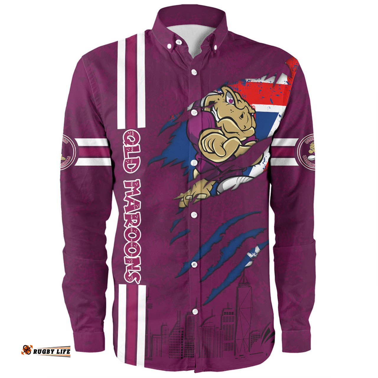 Amazing Aussie Queensland Maroons Happy Australia Day Flag Scratch Style Long Sleeve Shirt