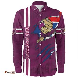 Amazing Aussie Queensland Maroons Happy Australia Day Flag Scratch Style Long Sleeve Shirt