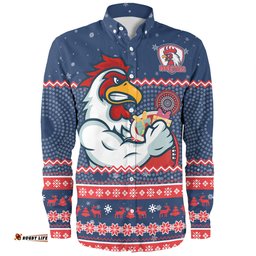 Amazing Aussie Sydney Roosters Christmas Custom Ugly Xmas And Aboriginal Patterns For Die Hard Fan Long Sleeve Shirt