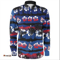 Amazing Aussie Sydney Roosters Tropical Hibiscus and Coconut Trees Long Sleeve Shirt